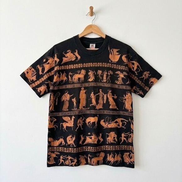 Fruit of the Loom Other - Vintage 90s Fruit of the Loom Greek Mythology All Over Print T-Shirt Large Black